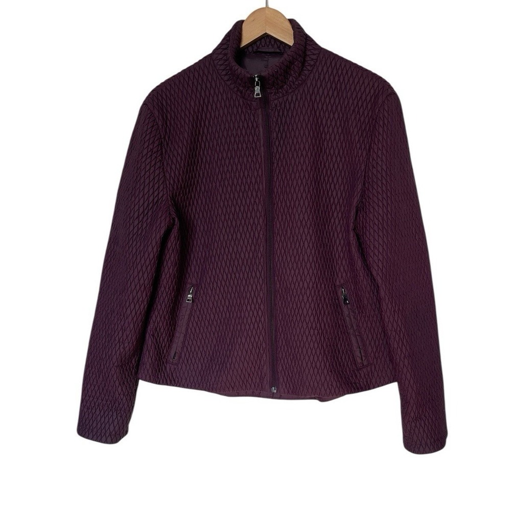 Nine West Jacket Womens XL Quilted Purple Mock Neck Zip Up EUC
